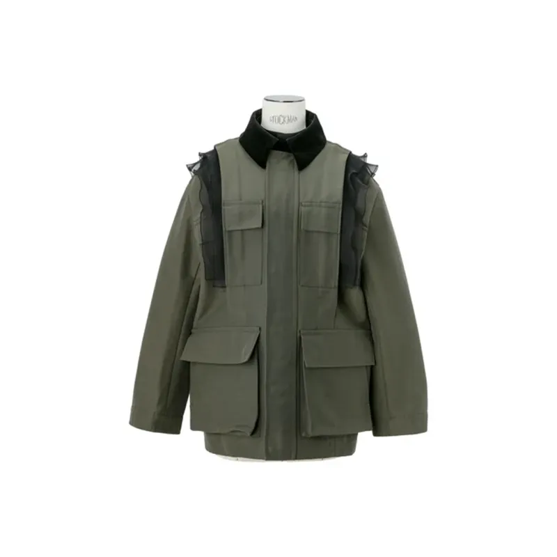 Sacai Grosgrain Jacket 'Khaki/Black'-0