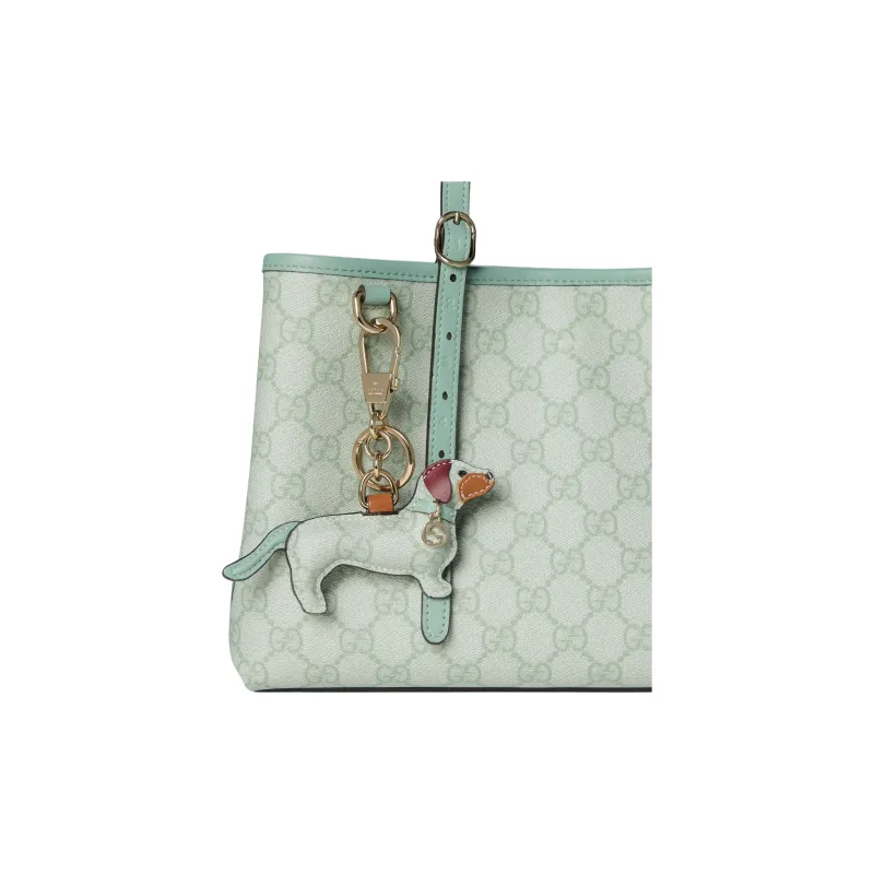 GUCCI GG Emblem Supreme Canvas Bag Charm Bag Accessory Women's Gray Green-3