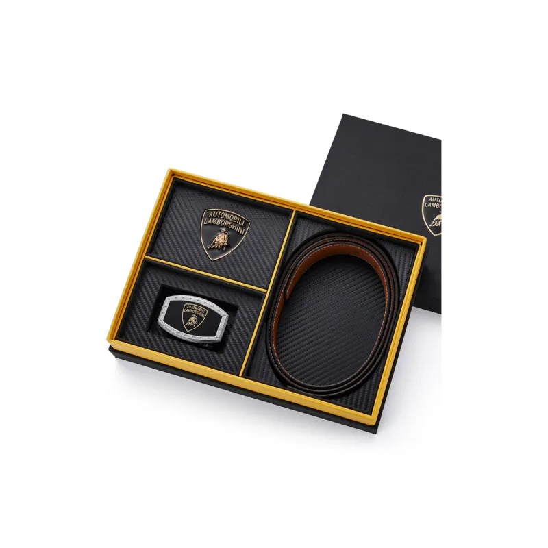 Automobili Lamborghini Cow Leather Belts Men's Width 3.4cm-2