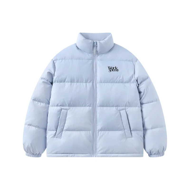 WORKSOUT Duck Down Letter Print Thermal Stand Collar Loose Fit Down Jacket Unisex-2