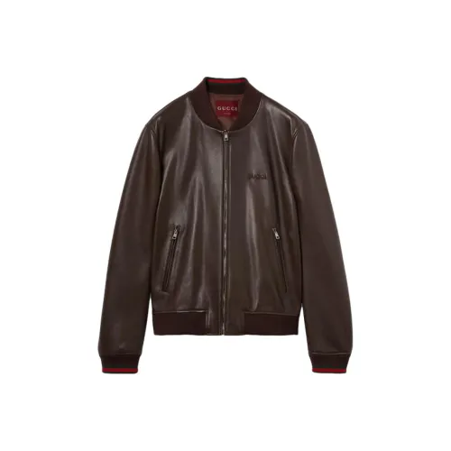 GUCCI Leather Jacket Coat Men's Brown