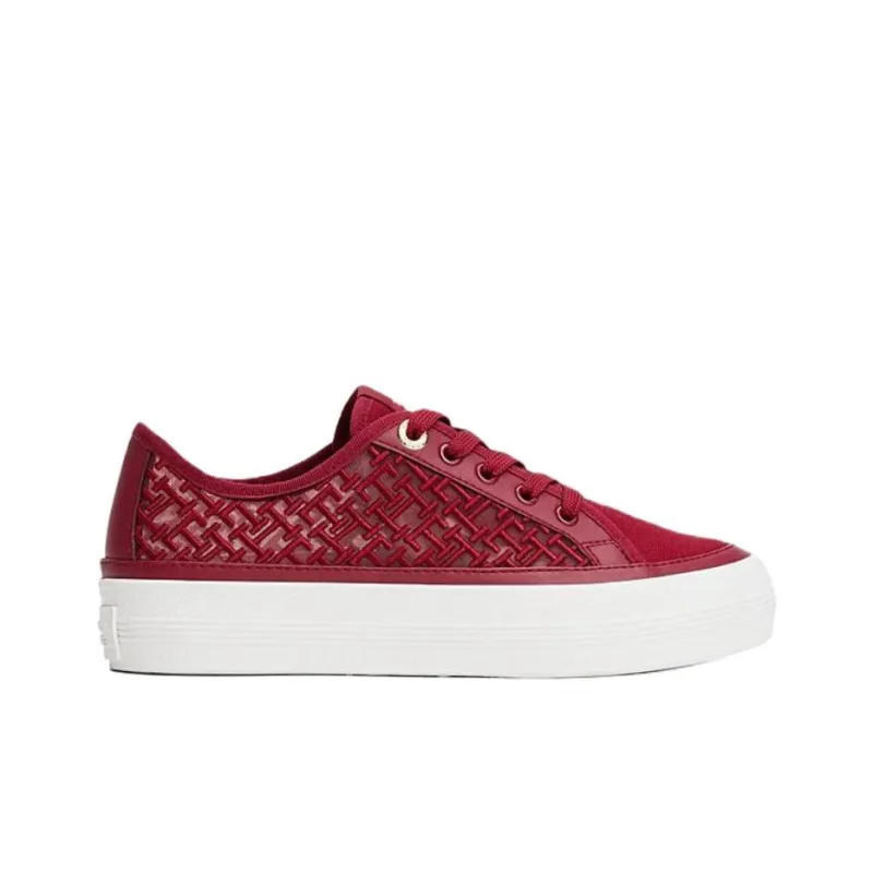 Tommy Hilfiger TH Monogram Low Top Casual Shoes Women's Red-2