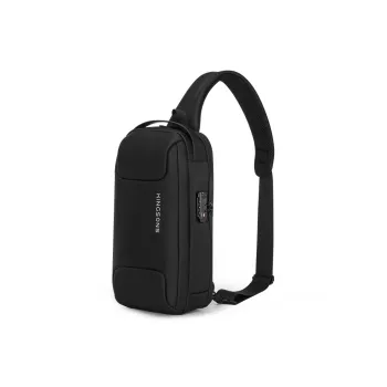 KINGSONS Cow Leather Sling Bag Unisex Black