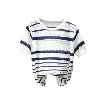 Cypress House Knitwear Women's White Base Navy Blue Stripes