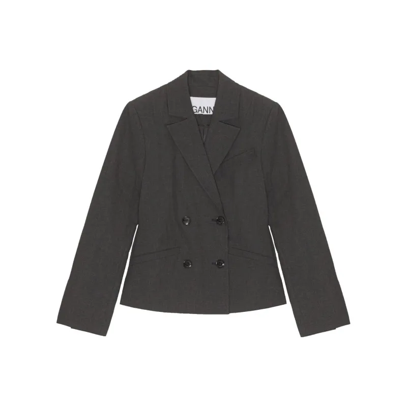 GANNI Double-breasted Mélange Blazer-0