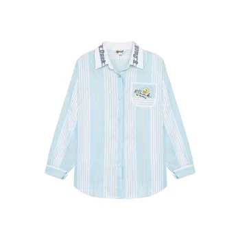 B.Duck Shirt Women's Light Blue White Stripes