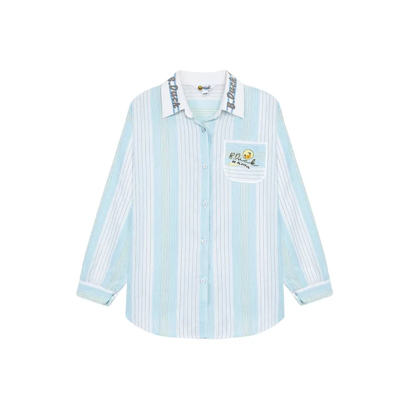 B.Duck Shirt Women's Light Blue White Stripes-0
