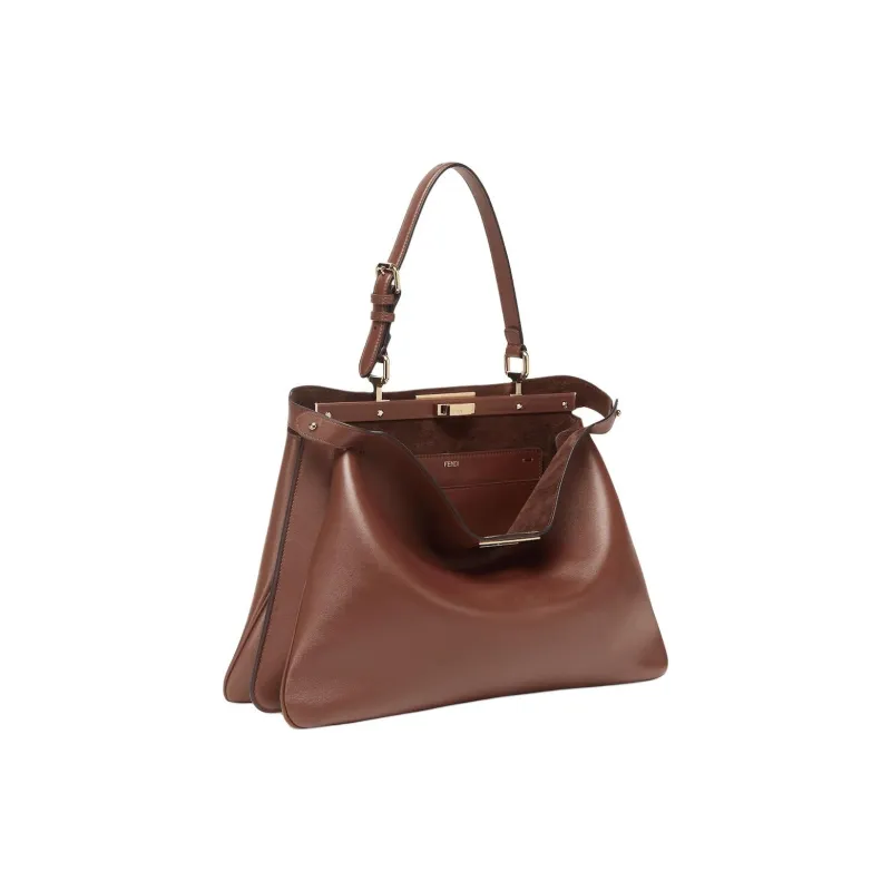 FENDI Peekaboo Calfskin One Shoulder Handbag Large Size Women's Brown-2