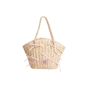 YZUE Woven Tote Bag, Beach Bag, Handbag, Shoulder Bag Women's Ecru