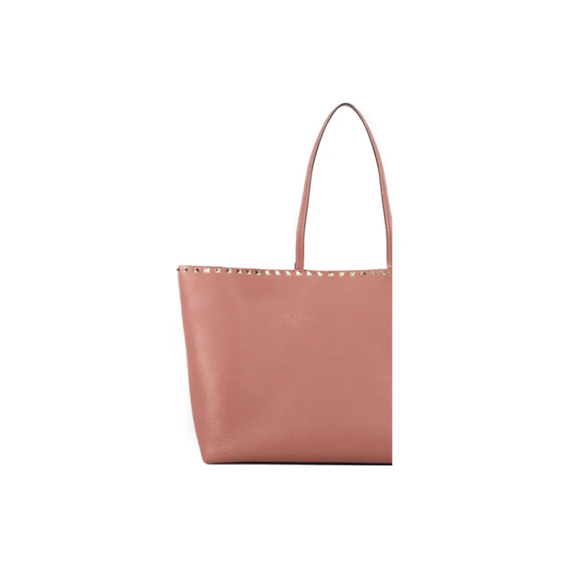 Valentino Rockstud Grain Calfskin Tote Shoulder Bag, Handbag Large Size Women's Pink-1