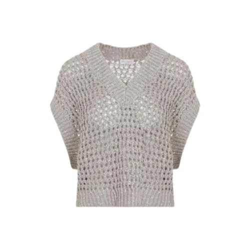 Brunello Cucinelli V Neck Net Knitted Vest