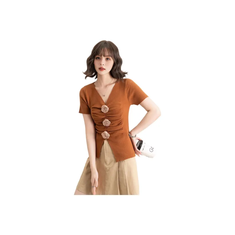 FAWENXIANGZI T Shirts Women's Light Coffee-0