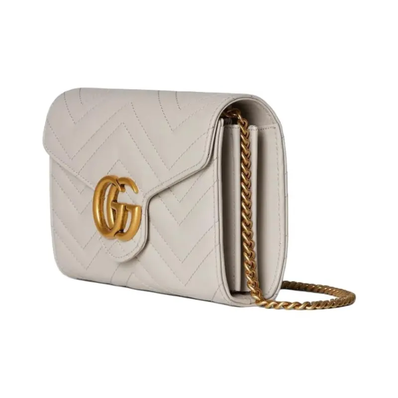 GUCCI GG Marmont Cow Leather Shoulder Bag Women's Light Gray-1