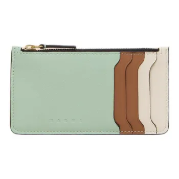 MARNI Trunkaroo Calfskin Card Holder Women's Beechwood Color, Shell Color, And Cinnamon Color.