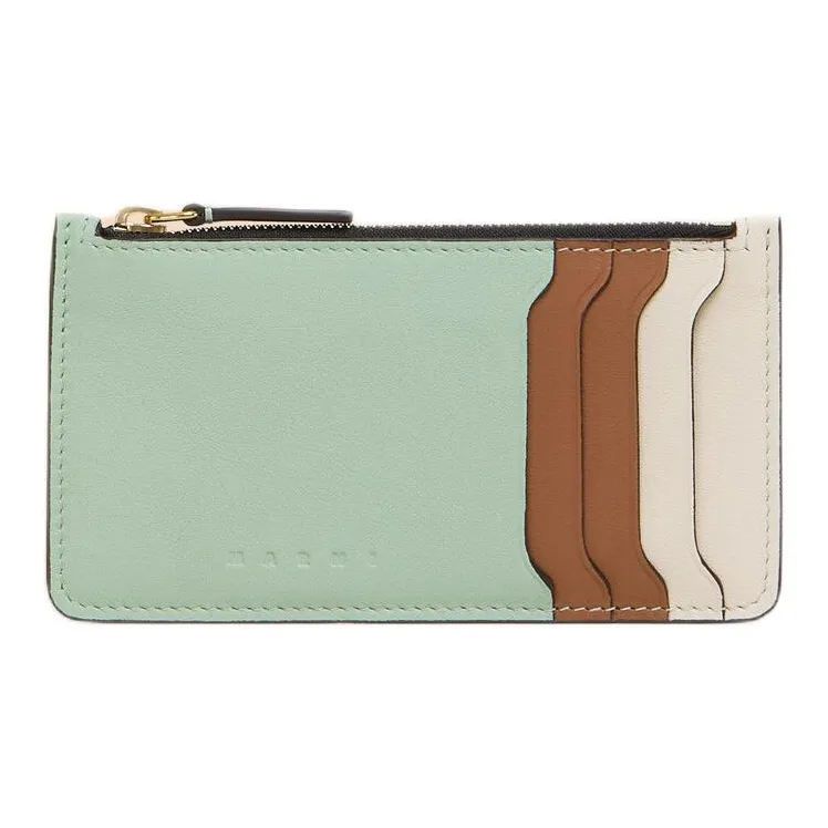 MARNI Trunkaroo Calfskin Card Holder Women's Beechwood Color, Shell Color, And Cinnamon Color.-0