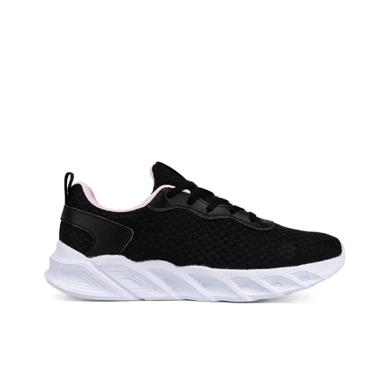 361° Cushioning And Breathable Low Top Casual Running Shoes Women's Obsidian Black Pure White Pink-1