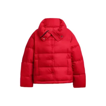 COACH Signature Jacquard Short Puffer In Recycled Polyamide Down Jacket Women's Red