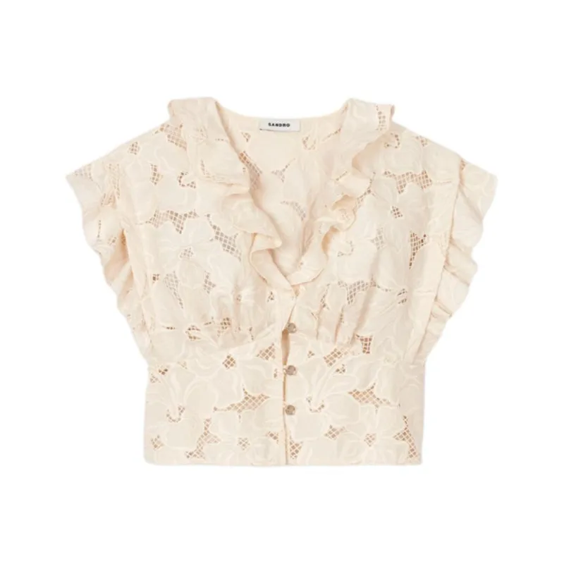Sandro Embroidered Crop Top-0