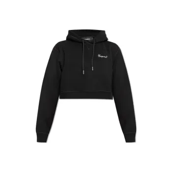 DSQUARED 2 Logo Detailed Cropped Drawstring Hoodie