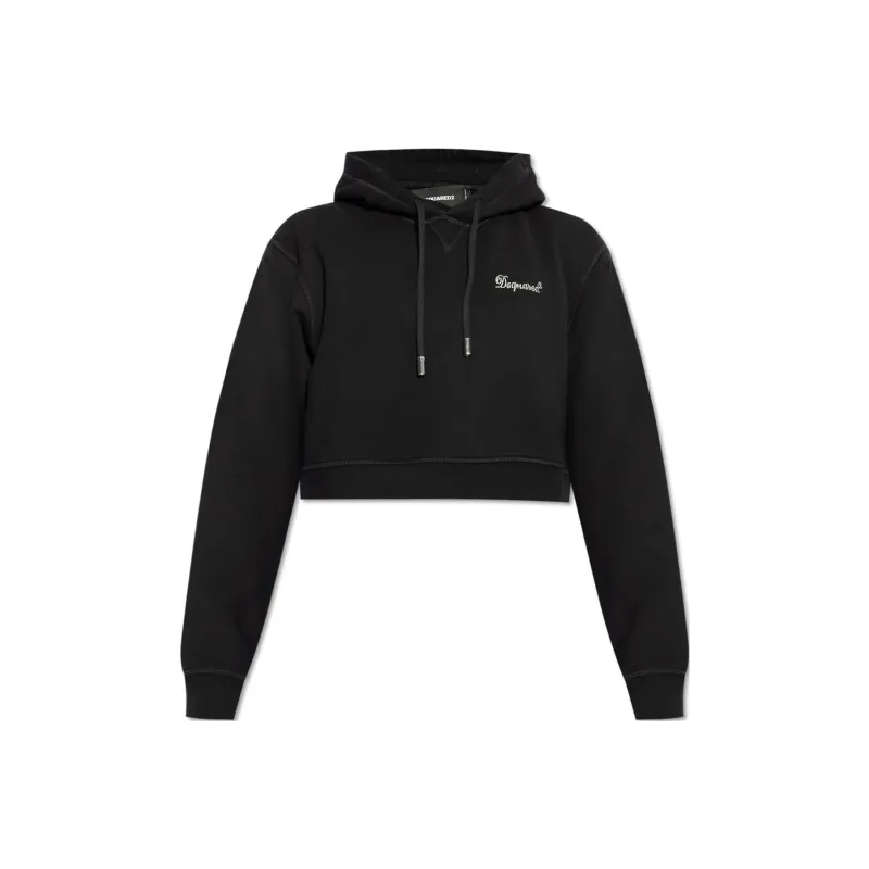 DSQUARED 2 Logo Detailed Cropped Drawstring Hoodie-0