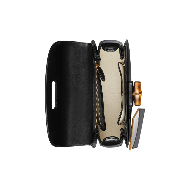 GUCCI Bamboo 1947 Cow Leather One Shoulder Handbag Medium Size Women's Black-6