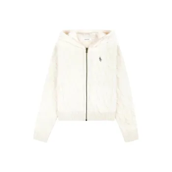 SPORTY & RICH Src Cable knit Wool Cashmere Zip Hoodie 'Cream'