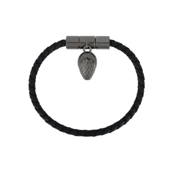 BVLGARI Calfskin Brass Enamel Bracelets Unisex Black
