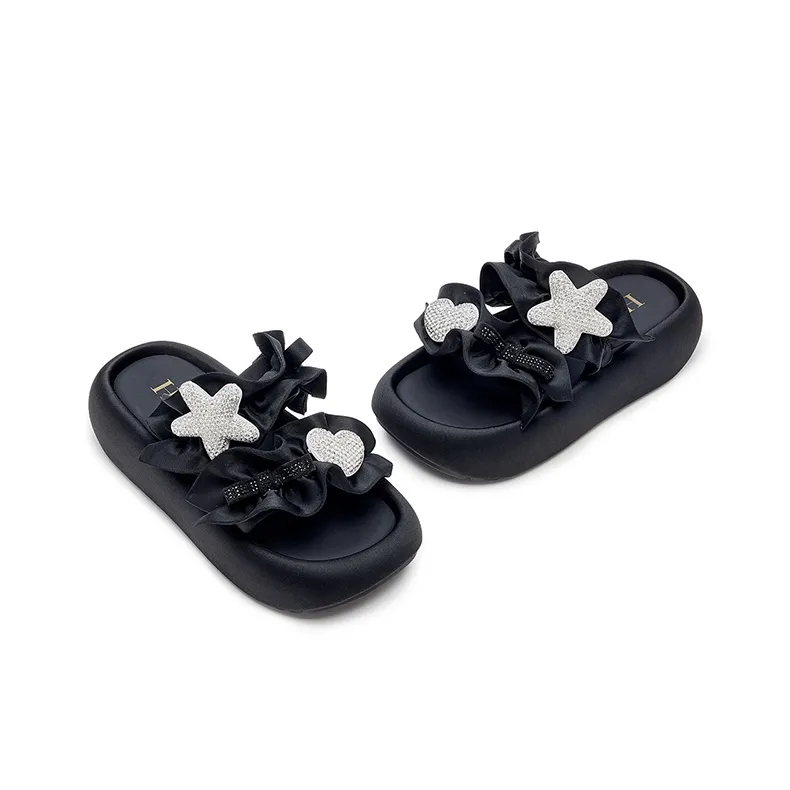 HR PU Polyurethane Rubber Sole Abrasion Resistant Slide Slippers Women's Black-1