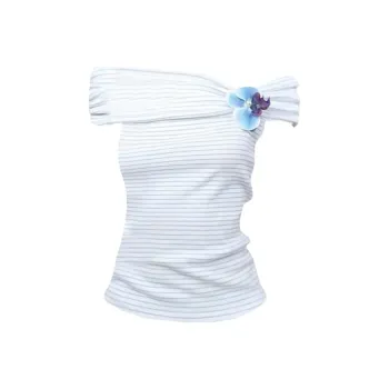 DOKZB T Shirts Women's Light Blue Stripes