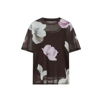 JZ. ANNAKRO Chiffon Shirt Women's Floral Coffee