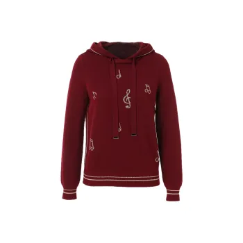 QIAOWANNI Knitwear Women's Musical Note Flower Deep Garnet Red