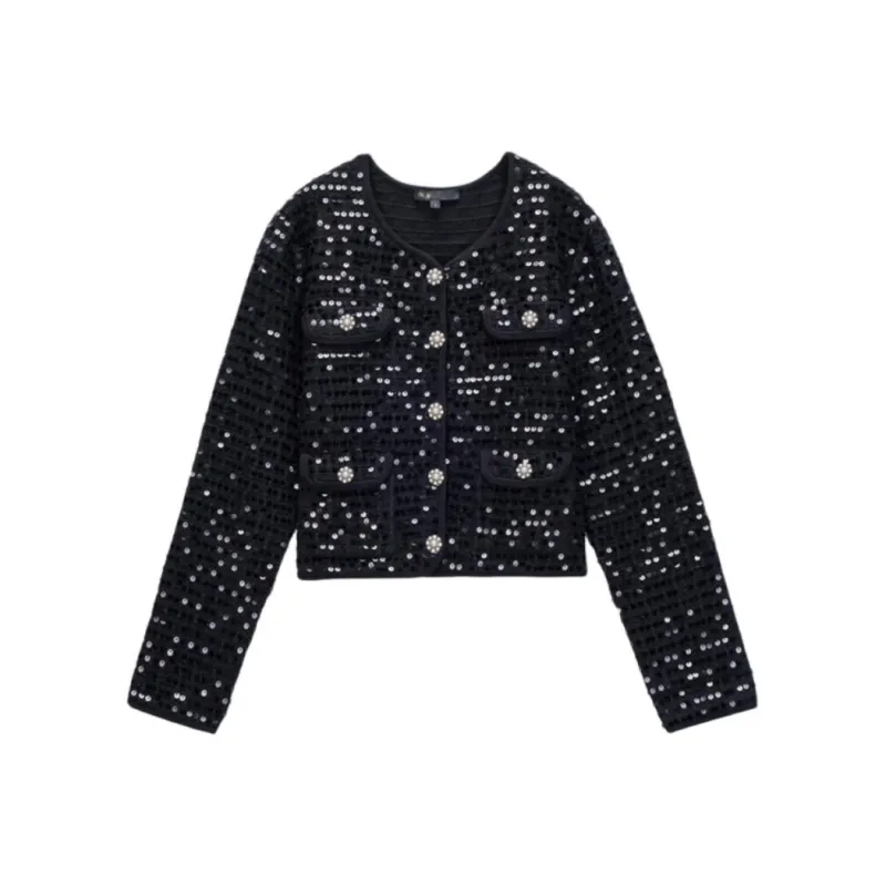 Maje Sequined Cropped Cardigan-0