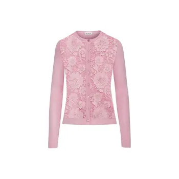 Oscar De La Renta Lace-panels Silk-blend Cardigan