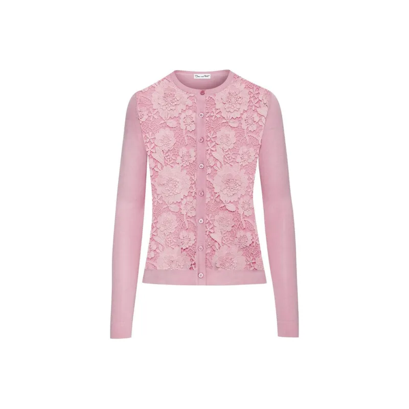 Oscar De La Renta Lace-panels Silk-blend Cardigan-0