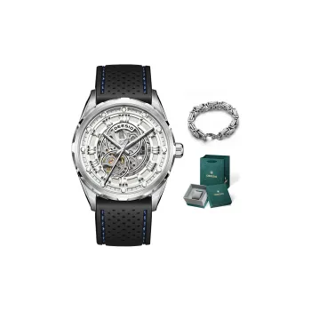 DEESIO Automatic Mechanical Movement Rubber Strap Men's Watches Cut Out Dial