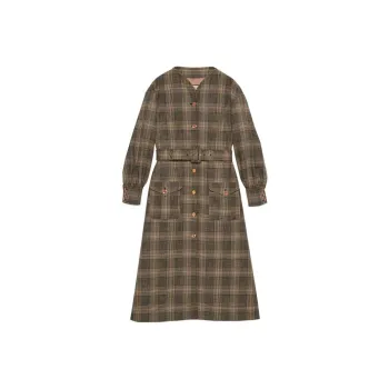GUCCI Prince Of Wales Check Belted Mid-Length Coat