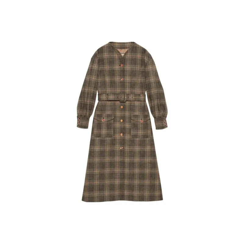 GUCCI Prince Of Wales Check Belted Mid-Length Coat-0