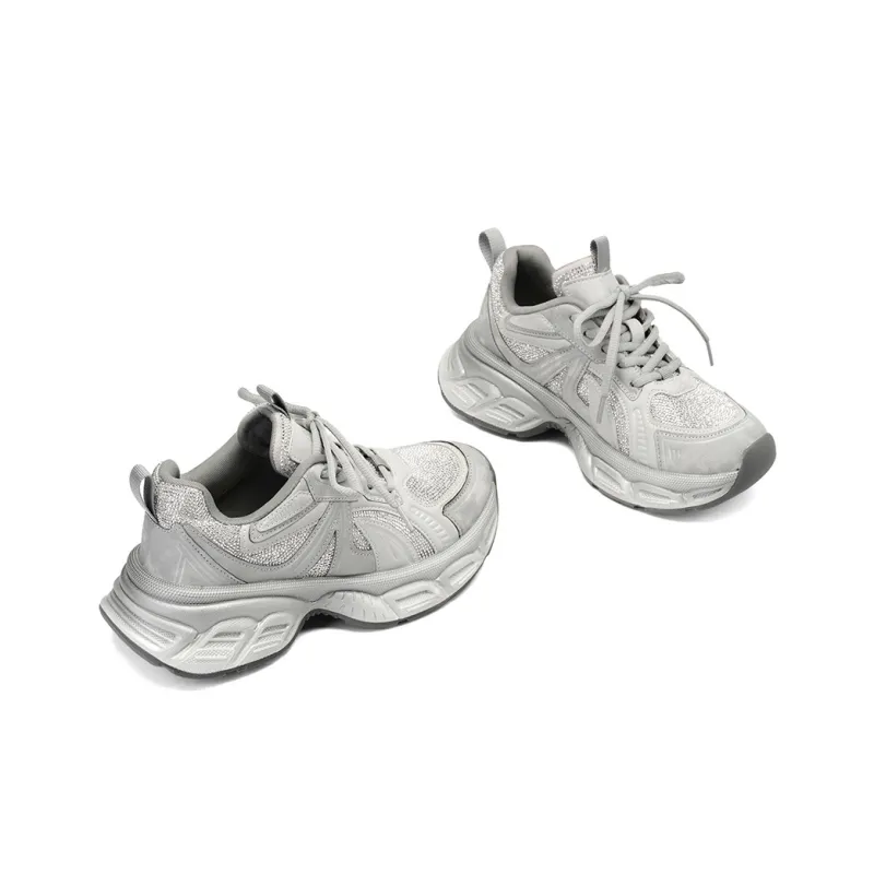 XICUNMINGWU Breathable Low Top Chunky Sneakers Women's Silver-2