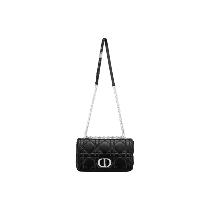 DIOR Caro Macrocannage Lambskin Shoulder Bag Medium Size Women's Black-2