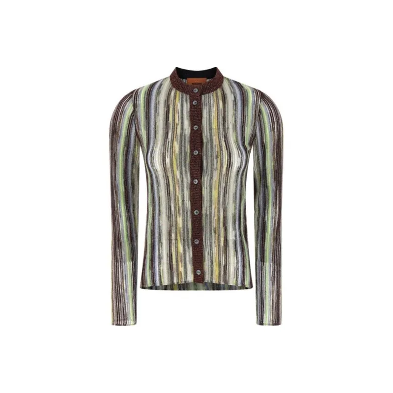MISSONI Striped Lamé Slub Crewneck Cardigan-0
