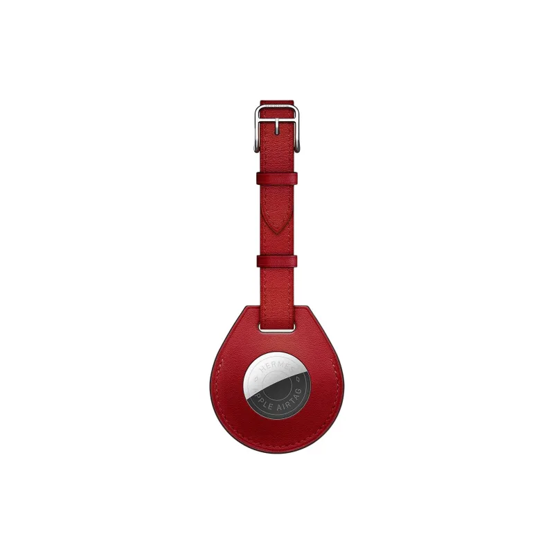 HERMES Apple AirTag Swift Calfskin Luggage Tag Unisex 5X Rouge Piment Pepper Red-0