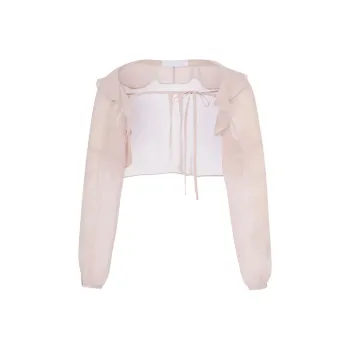 NOT YOUR ROSE SS25 Fairy Chiffon Bolero Pink Chiffon Shirt Women's Pink/Pink