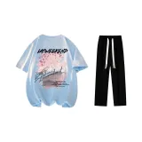Clothing Sets (Light Blue T-Shirt+Black Casual Pants)