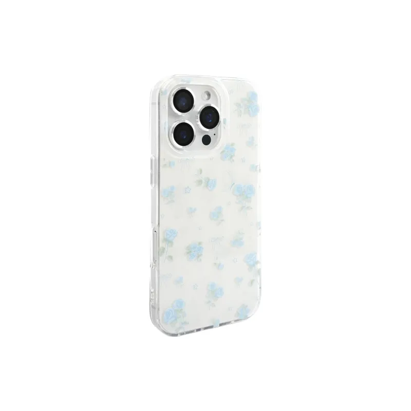 Sopi Acrylic Material Blue Bowknot Rose Floral Phone Cases Compatible With IPhone 16/15 Pro Max/Apple 13/14 Pro/Max-3