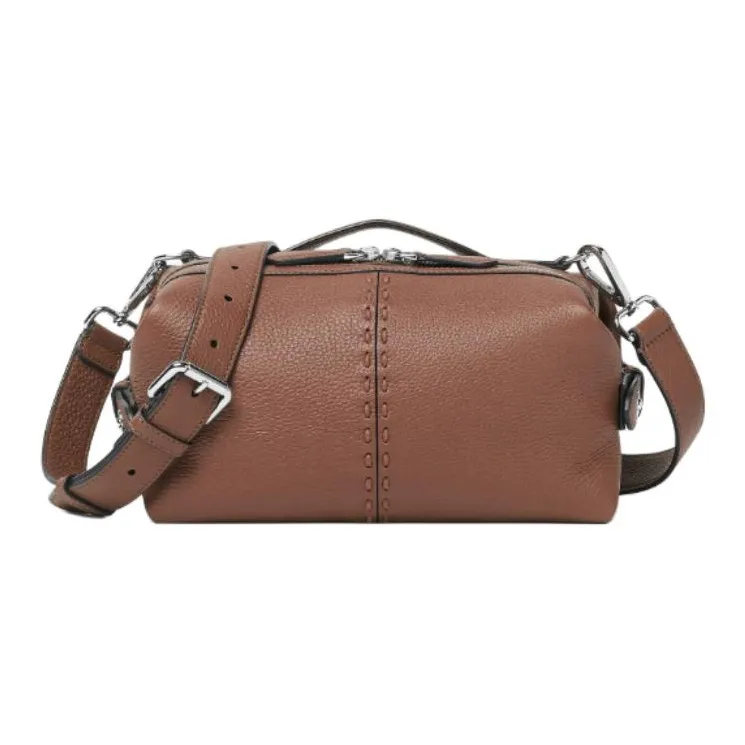 FENDI Selleria Leather Handbag Small Size Men's Brown-0