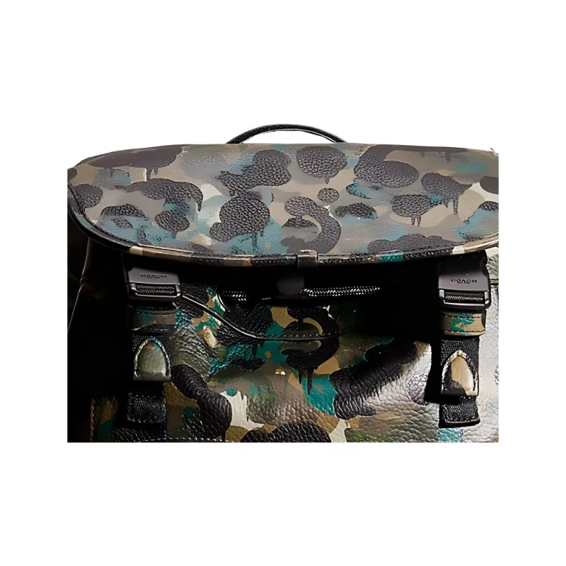COACH League Pebbled Leather Backpack Large Size Men's Camouflage Green-2
