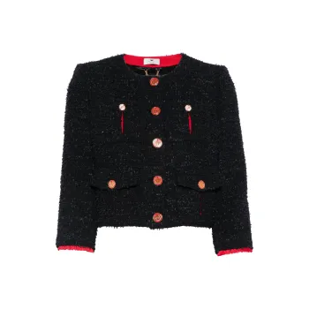 Elisabetta Franchi Crewneck Buttoned Tweed Jacket