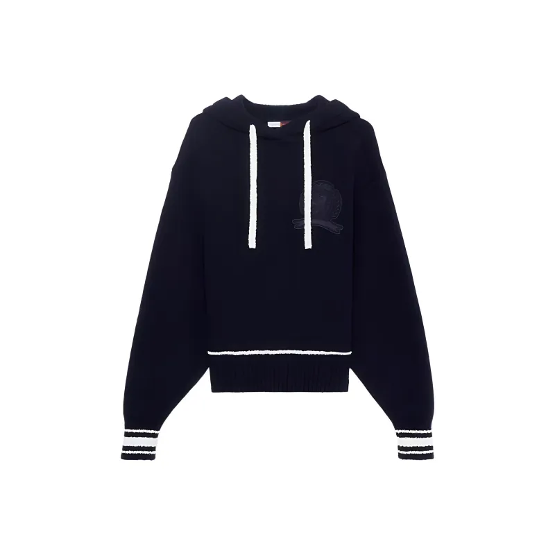 Tommy Hilfiger Crest Knit Hoody Sweatshirt Women's Dark Blue-0