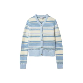 GANNI V neck Striped Cardigan