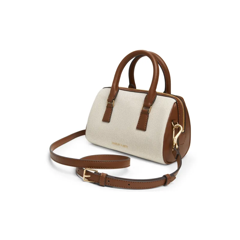 CHARLES&KEITH Synthetic Leather Shoulder Bag, Handbag Trumpets Women's Taupe Canvas Beige/Taupe-2